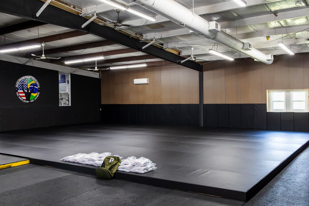 The BTT Bridgewater training floor: competition mats and new gis laid out before opening day